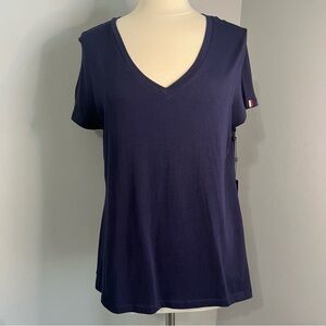 Tommy Hilfiger L Navy Blue Short Sleeve V-Neck T-Shirt Tee